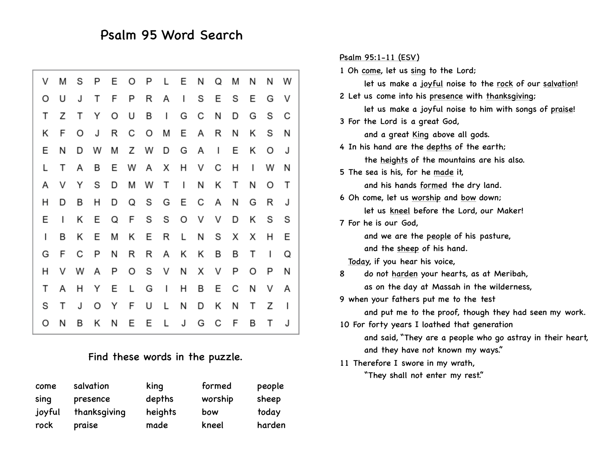 Free Printable Word Search Psalm 95 - Word Search Maker